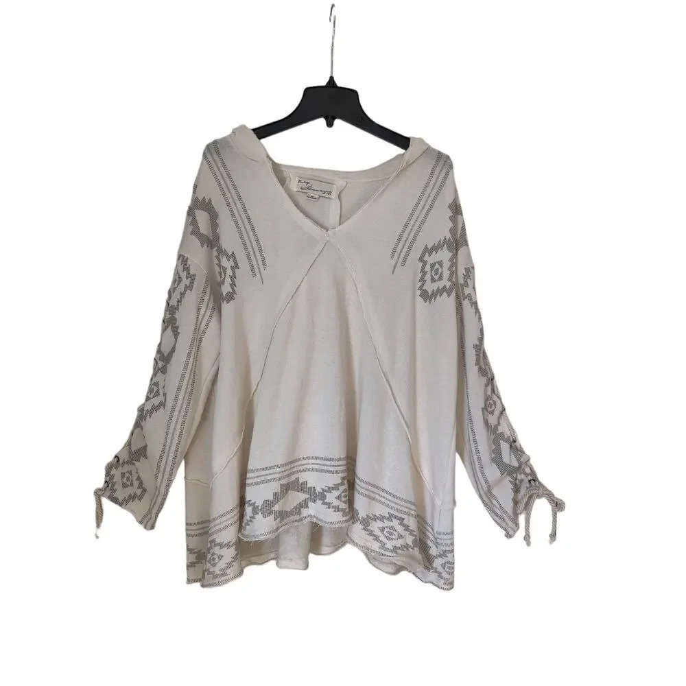 Vintage Havana Boho Hoddie Exposed Seams Ivory Oversized Sweatshirt‎  Size M